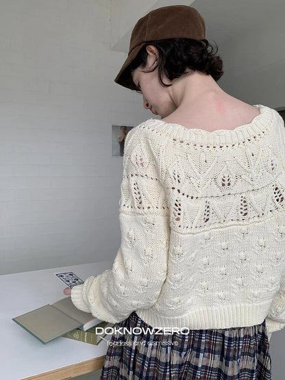 DKZ OFFICIAL Vintage Crochet Knit Cardigan In Apricot