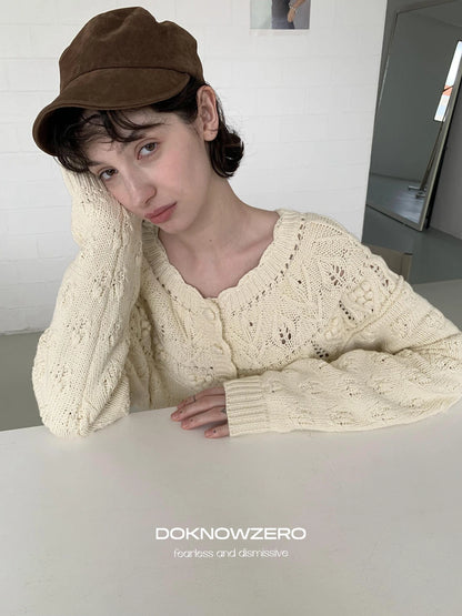 DKZ OFFICIAL Vintage Crochet Knit Cardigan In Apricot