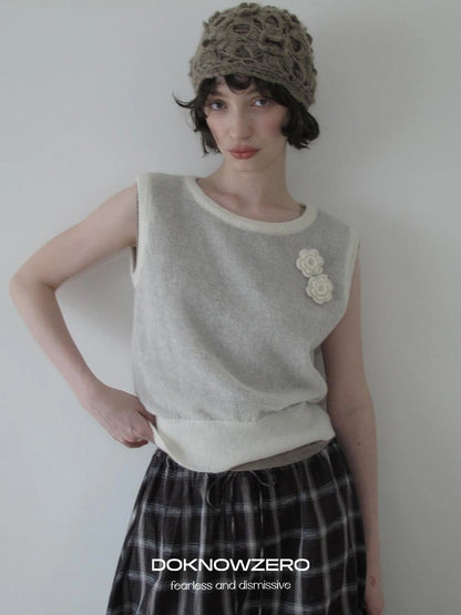 DKZ OFFICIAL Vintage Crochet Knit Vest For Women