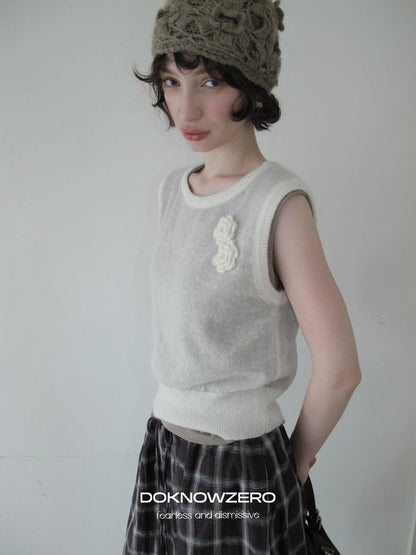 DKZ OFFICIAL Vintage Crochet Knit Vest For Women