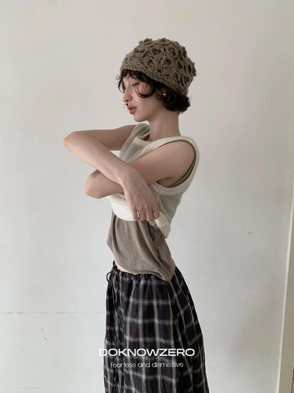 DKZ OFFICIAL Vintage Crochet Knit Vest For Women
