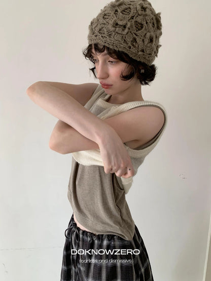 DKZ OFFICIAL Vintage Crochet Knit Vest For Women