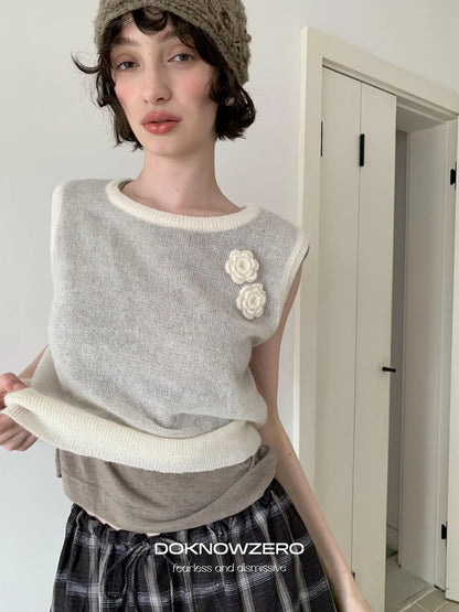 DKZ OFFICIAL Vintage Crochet Knit Vest For Women