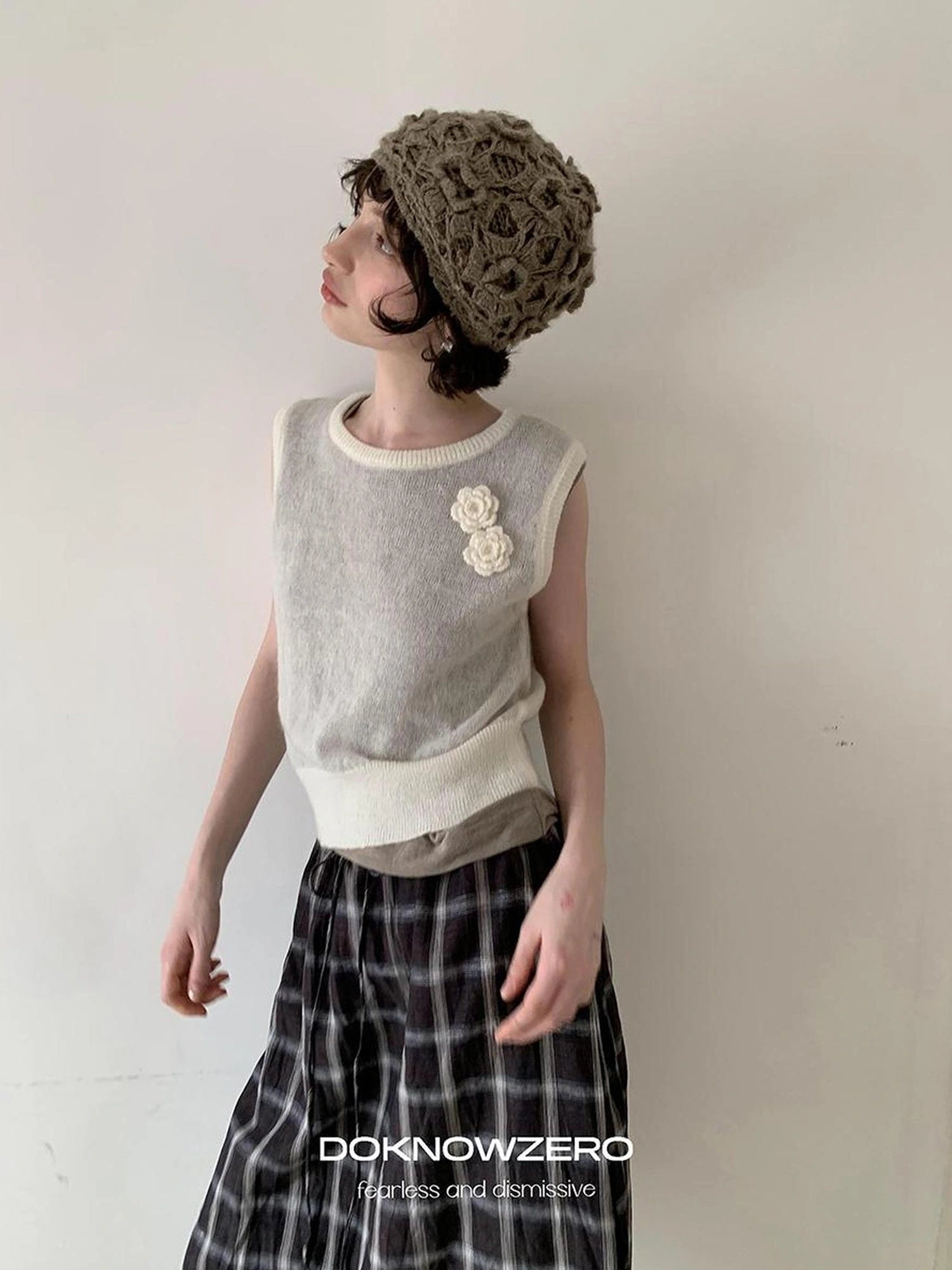 DKZ OFFICIAL Vintage Crochet Knit Vest For Women