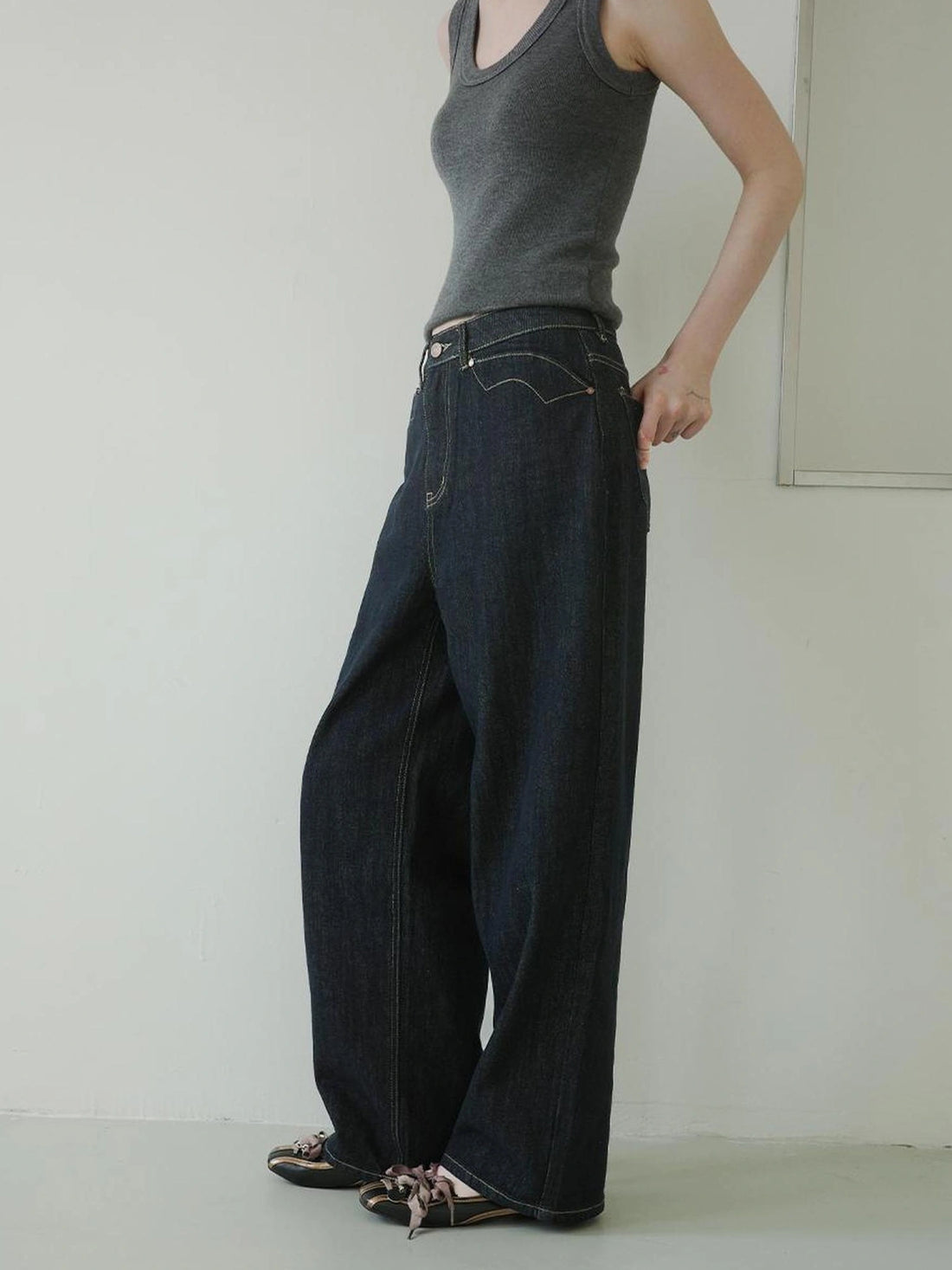 DKZ OFFICIAL Vintage Deep Blue Straight Leg Jeans For Women
