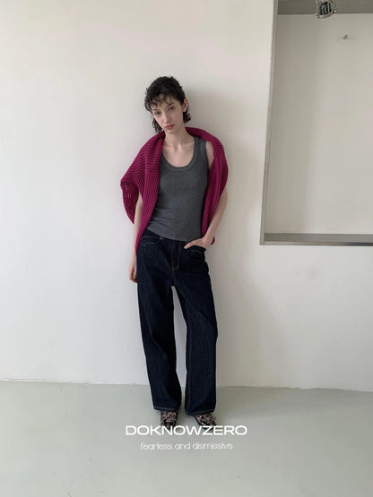 DKZ OFFICIAL Vintage Deep Blue Straight Leg Jeans For Women