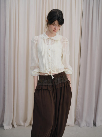 DKZ OFFICIAL Vintage Doll Collar Lace Splice Long Sleeve Women&
