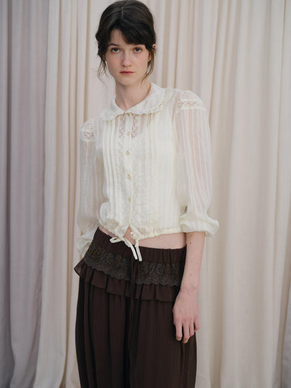 DKZ OFFICIAL Vintage Doll Collar Lace Splice Long Sleeve Women&