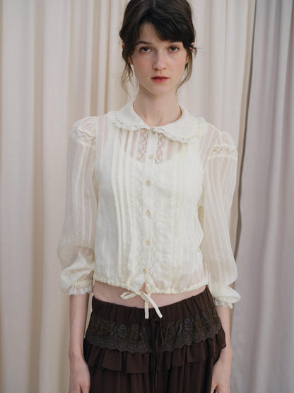 DKZ OFFICIAL Vintage Doll Collar Lace Splice Long Sleeve Women&
