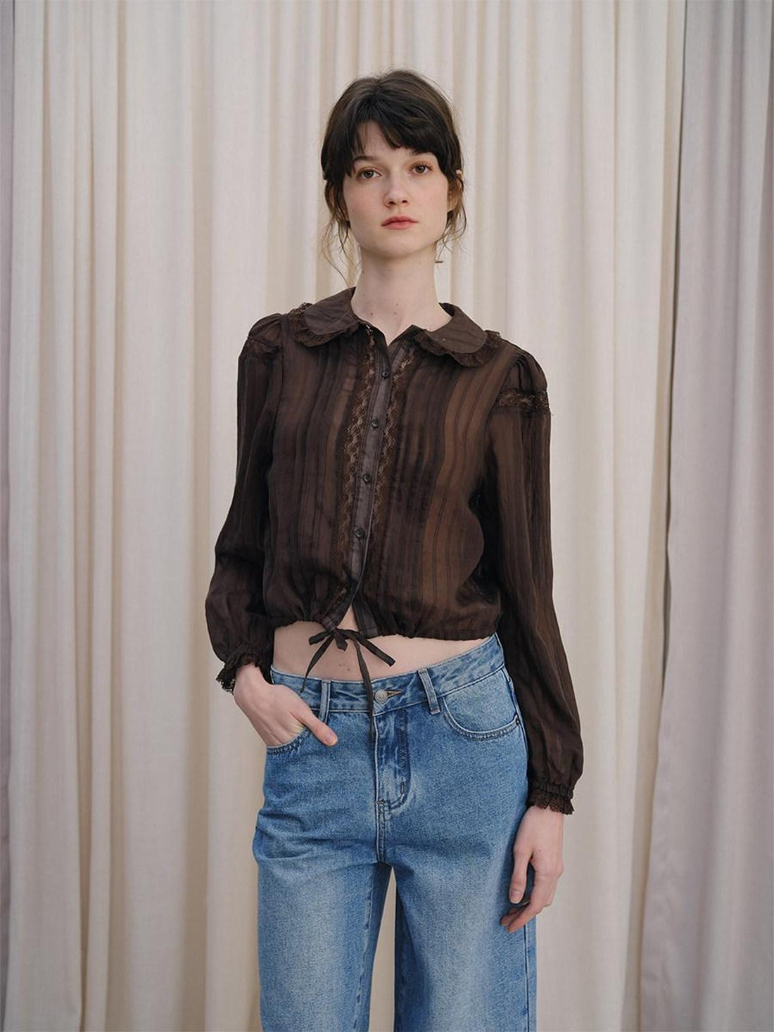 DKZ OFFICIAL Vintage Doll Collar Lace Splice Long Sleeve Women&