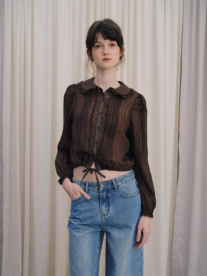 DKZ OFFICIAL Vintage Doll Collar Lace Splice Long Sleeve Women&