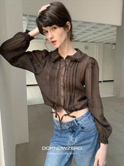 DKZ OFFICIAL Vintage Doll Collar Lace Splice Long Sleeve Women&