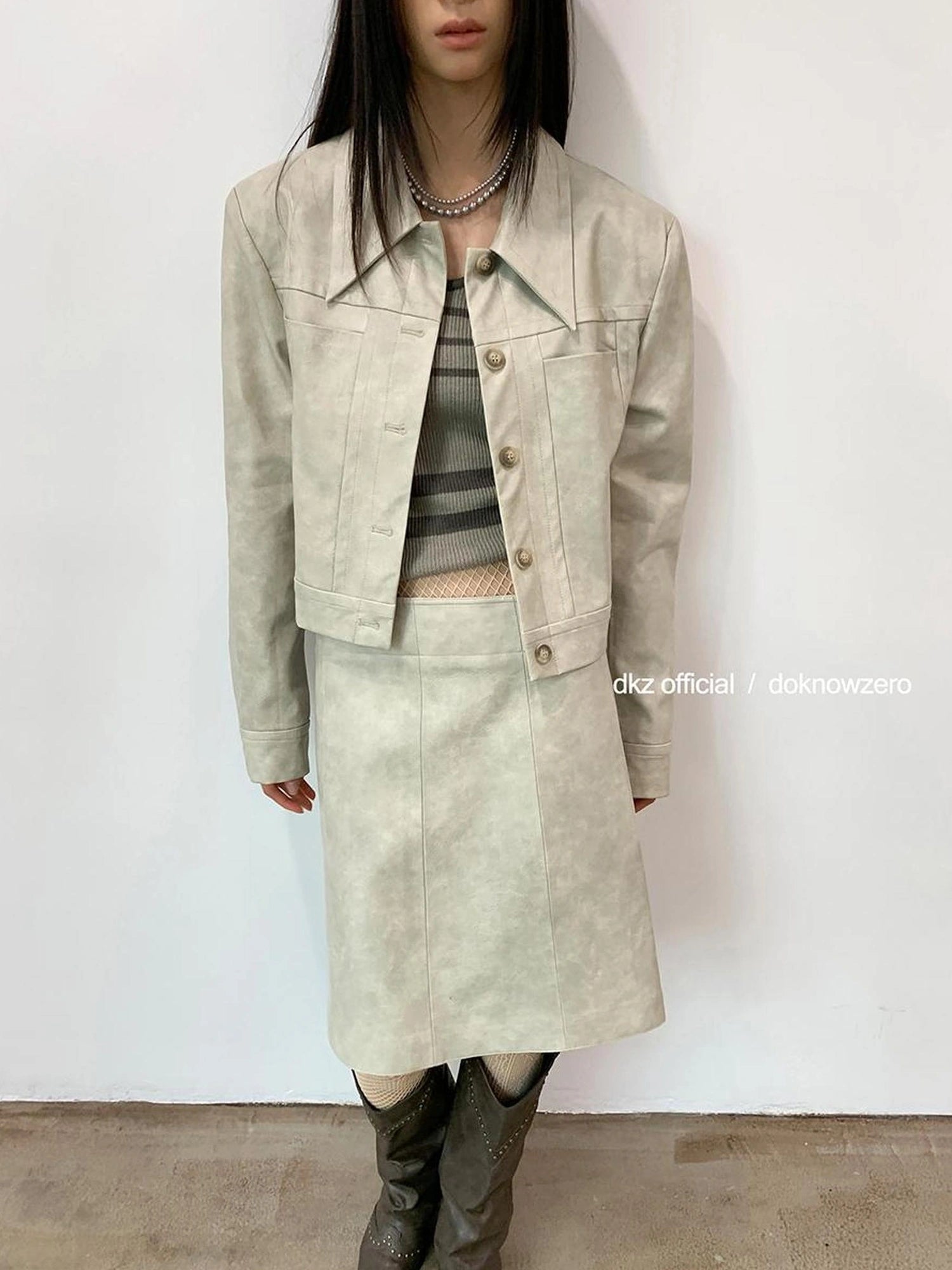 DKZ OFFICIAL Vintage Fitted Pu Leather Jacket