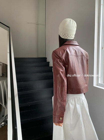 DKZ OFFICIAL Vintage Fitted Pu Leather Jacket