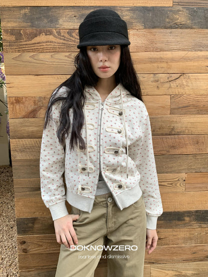 DKZ OFFICIAL Vintage Floral Print Hooded Zipper Women&