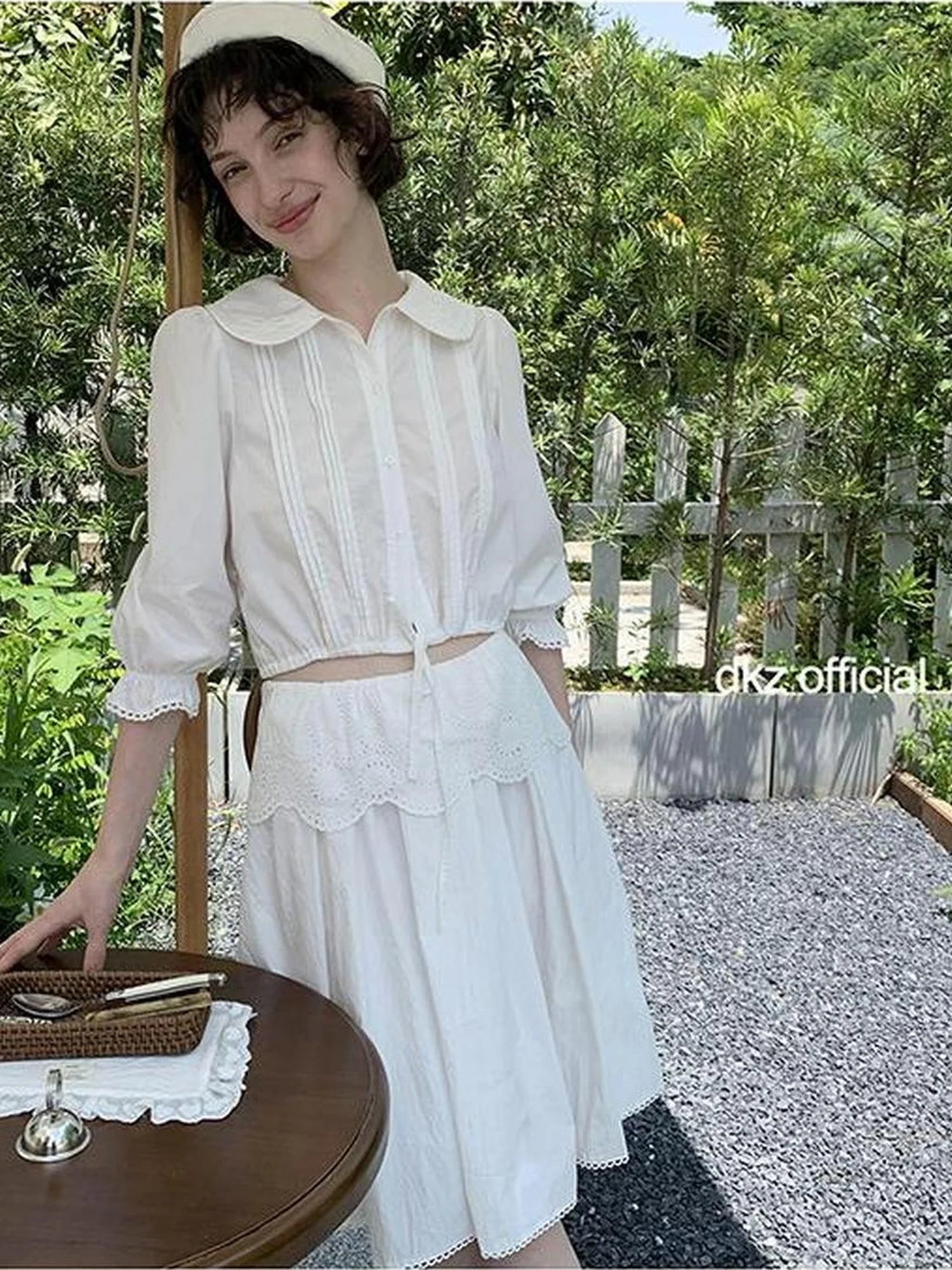 DKZ OFFICIAL Vintage French Court Short Sleeve Blouse