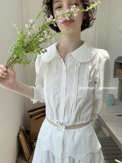 DKZ OFFICIAL Vintage French Court Short Sleeve Blouse