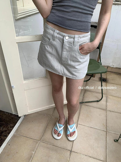 DKZ OFFICIAL Vintage Gray Denim Skirt Shorts For Women