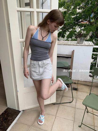 DKZ OFFICIAL Vintage Gray Denim Skirt Shorts For Women