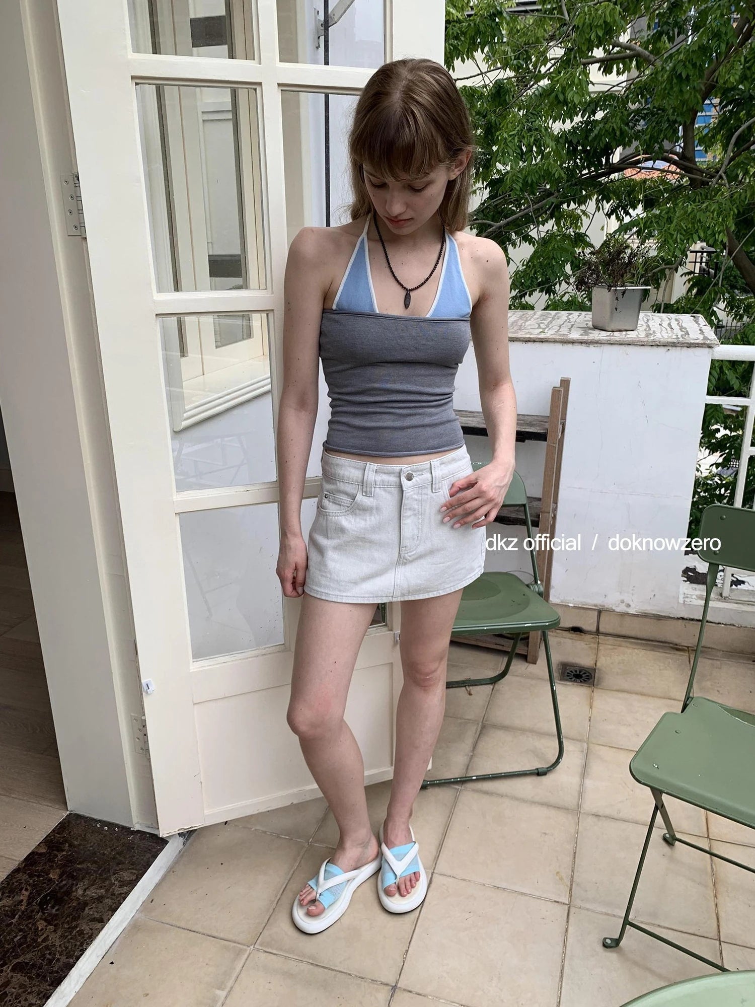 DKZ OFFICIAL Vintage Gray Denim Skirt Shorts For Women