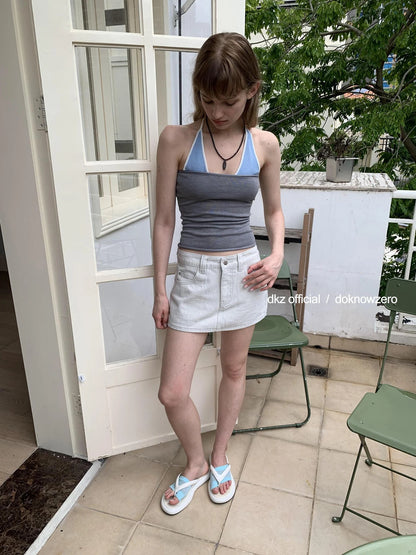 DKZ OFFICIAL Vintage Gray Denim Skirt Shorts For Women