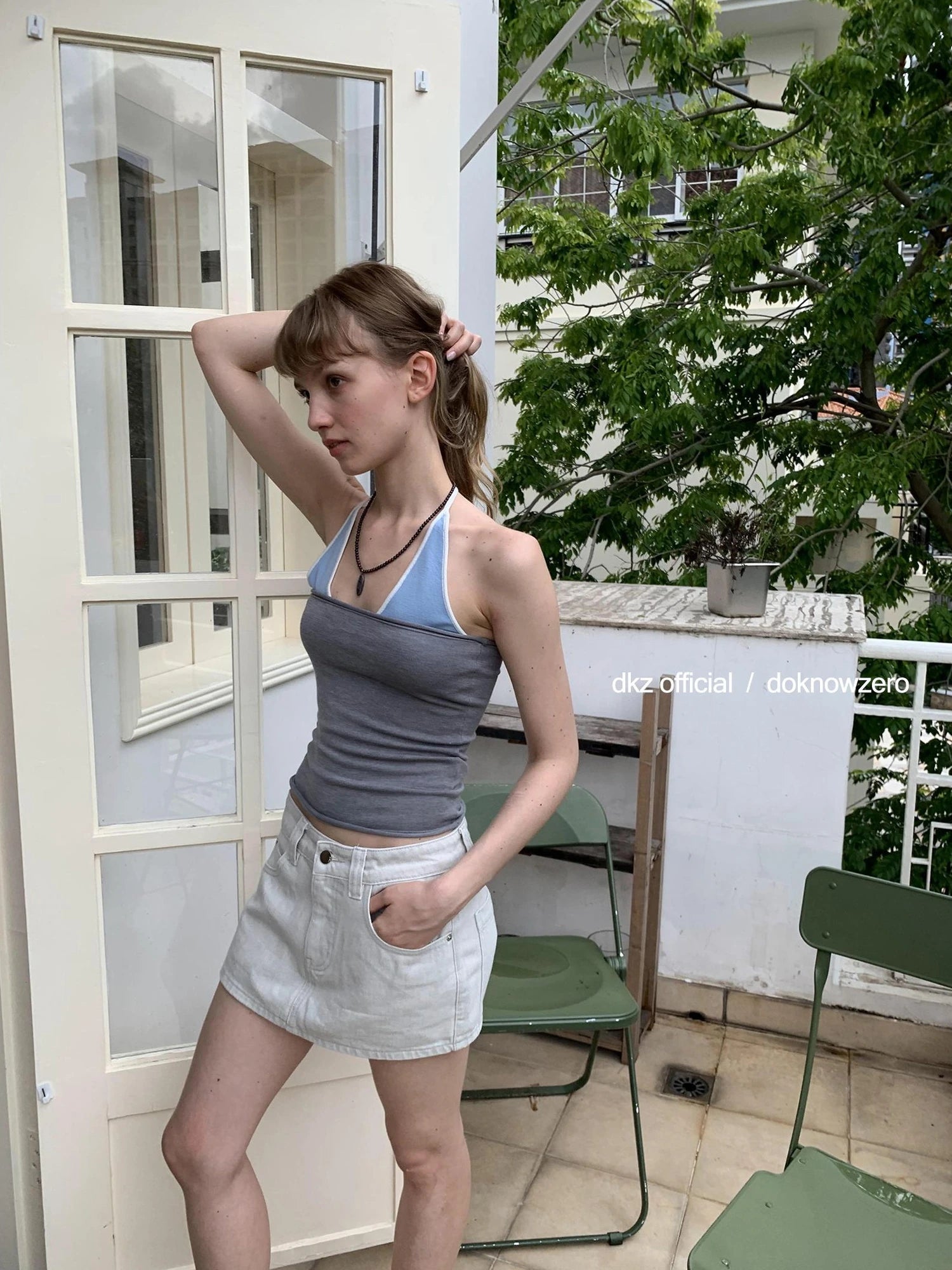 DKZ OFFICIAL Vintage Gray Denim Skirt Shorts For Women