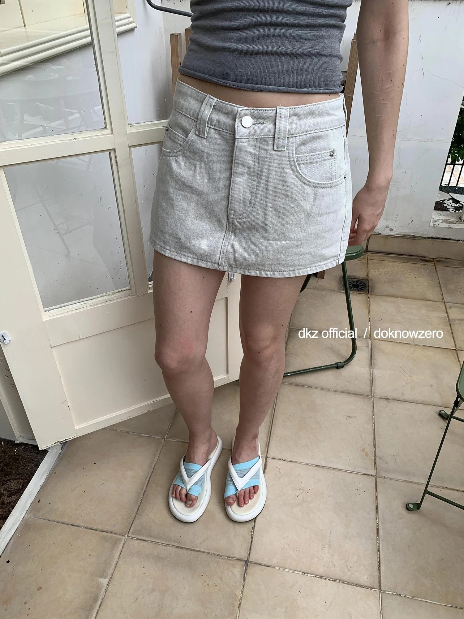 DKZ OFFICIAL Vintage Gray Denim Skirt Shorts For Women
