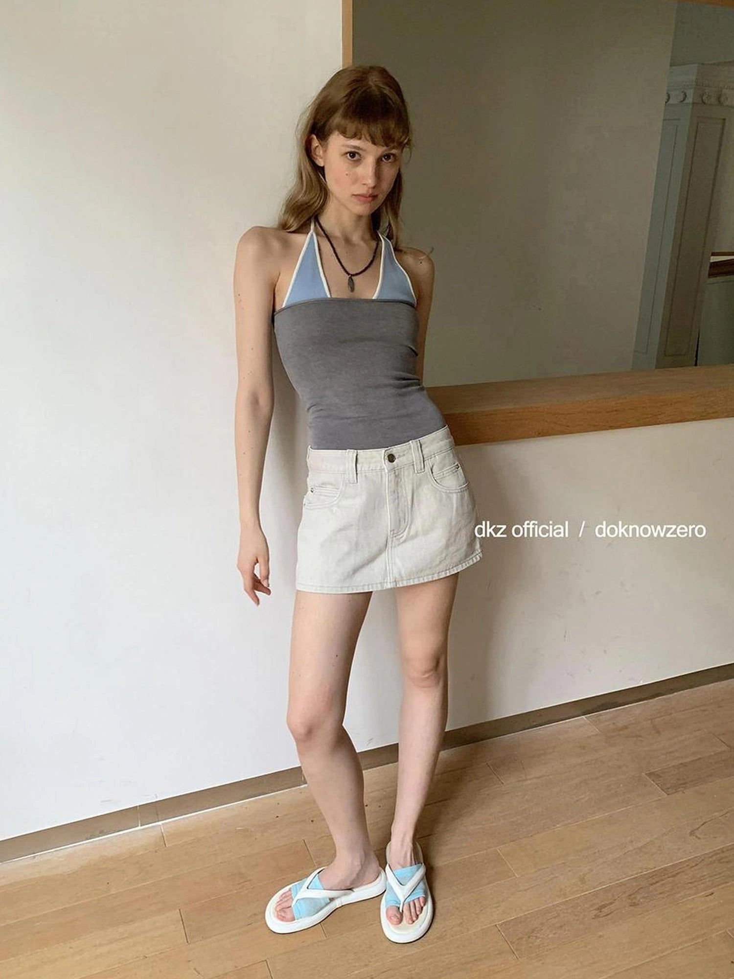 DKZ OFFICIAL Vintage Gray Denim Skirt Shorts For Women