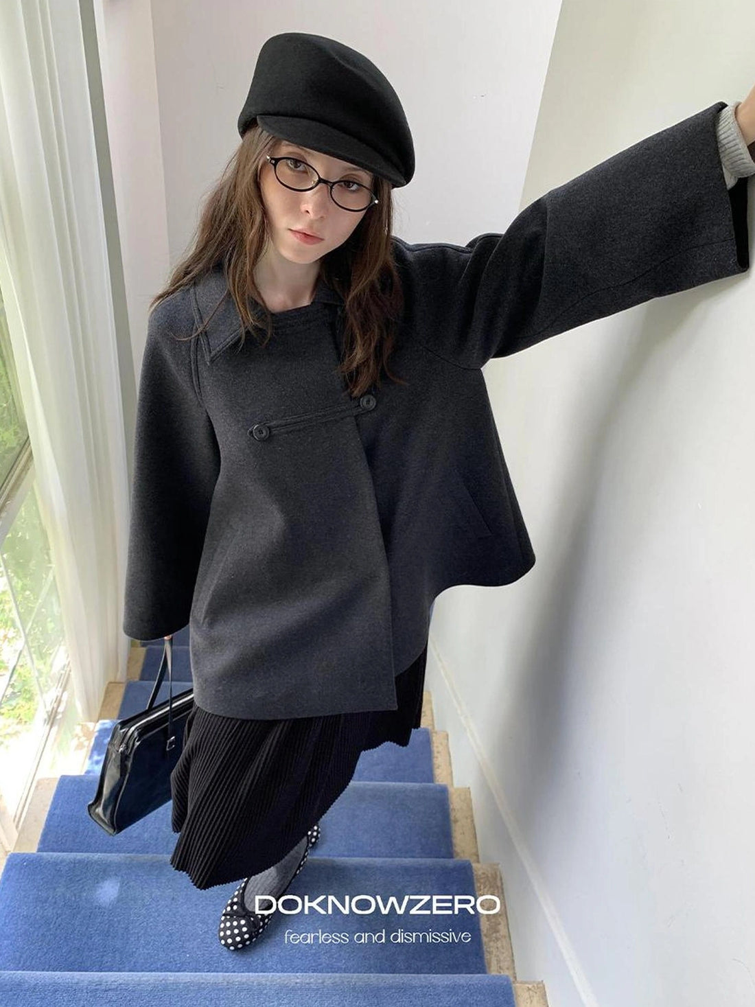 DKZ OFFICIAL Vintage Gray Wool Blend Cape Coat