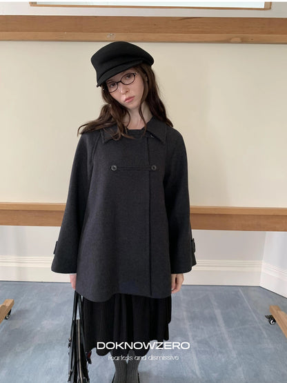 DKZ OFFICIAL Vintage Gray Wool Blend Cape Coat