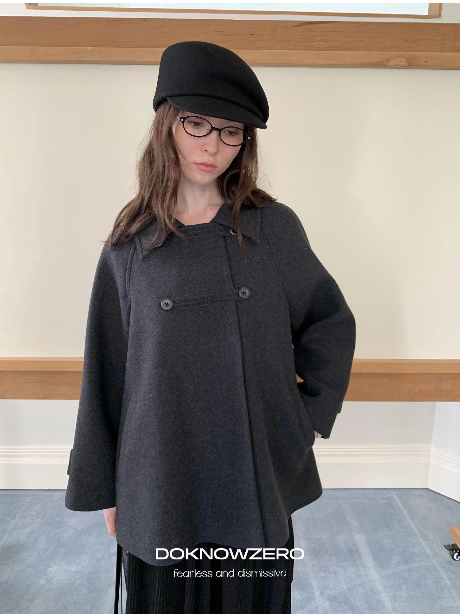 DKZ OFFICIAL Vintage Gray Wool Blend Cape Coat