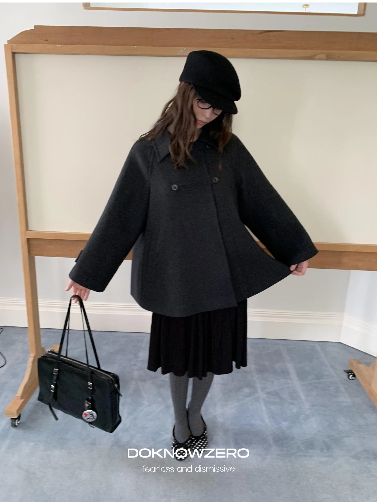 DKZ OFFICIAL Vintage Gray Wool Blend Cape Coat