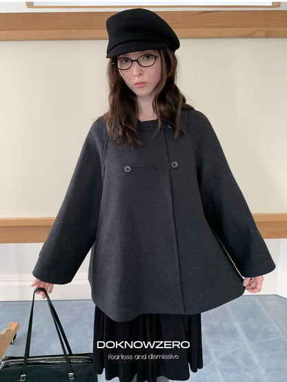 DKZ OFFICIAL Vintage Gray Wool Blend Cape Coat