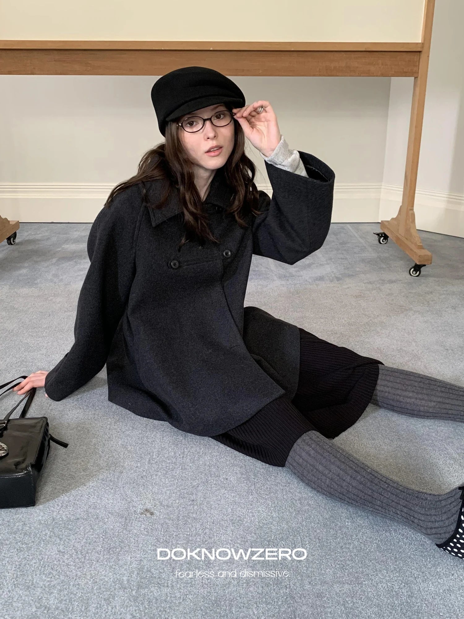 DKZ OFFICIAL Vintage Gray Wool Blend Cape Coat