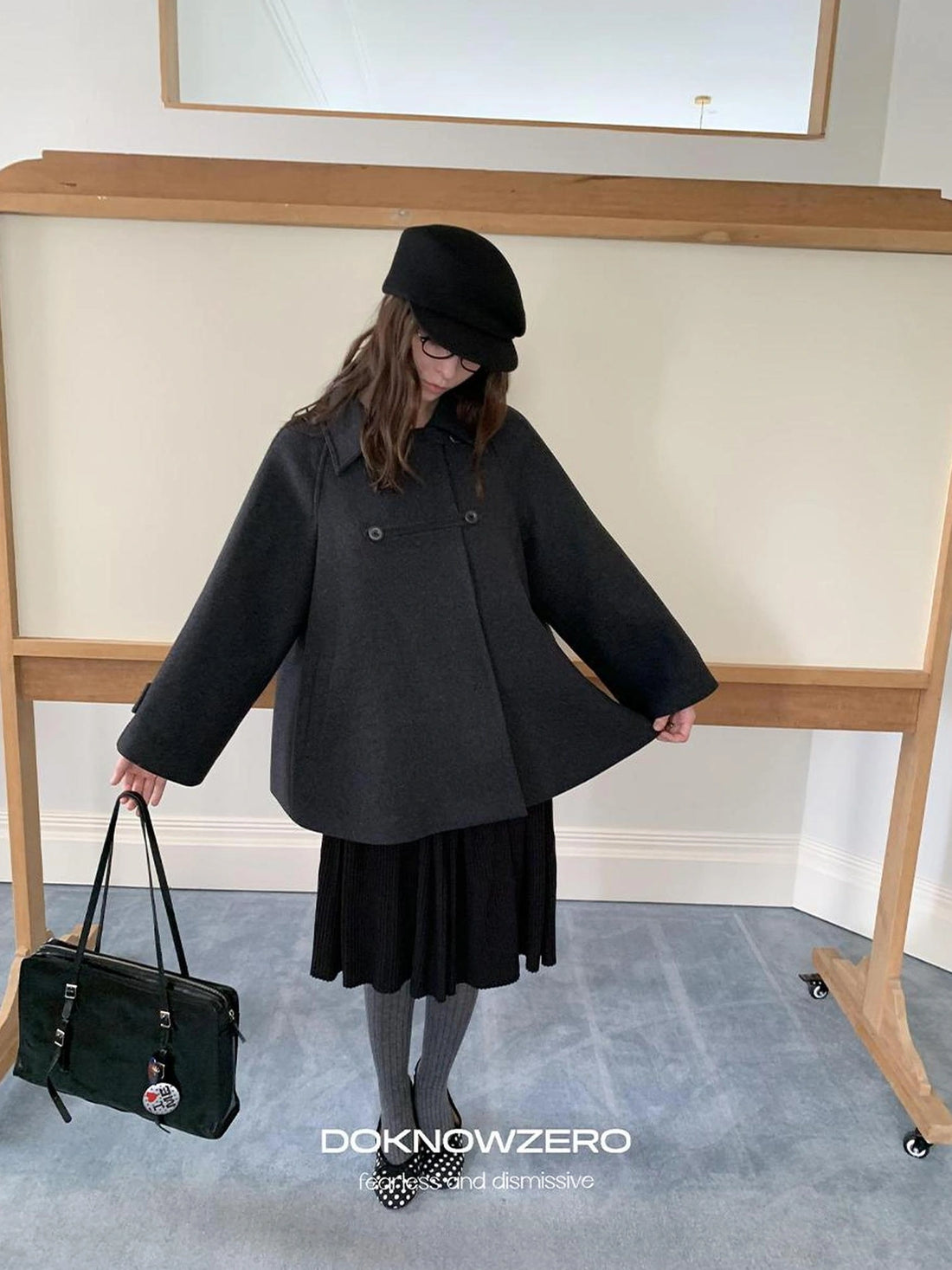 DKZ OFFICIAL Vintage Gray Wool Blend Cape Coat