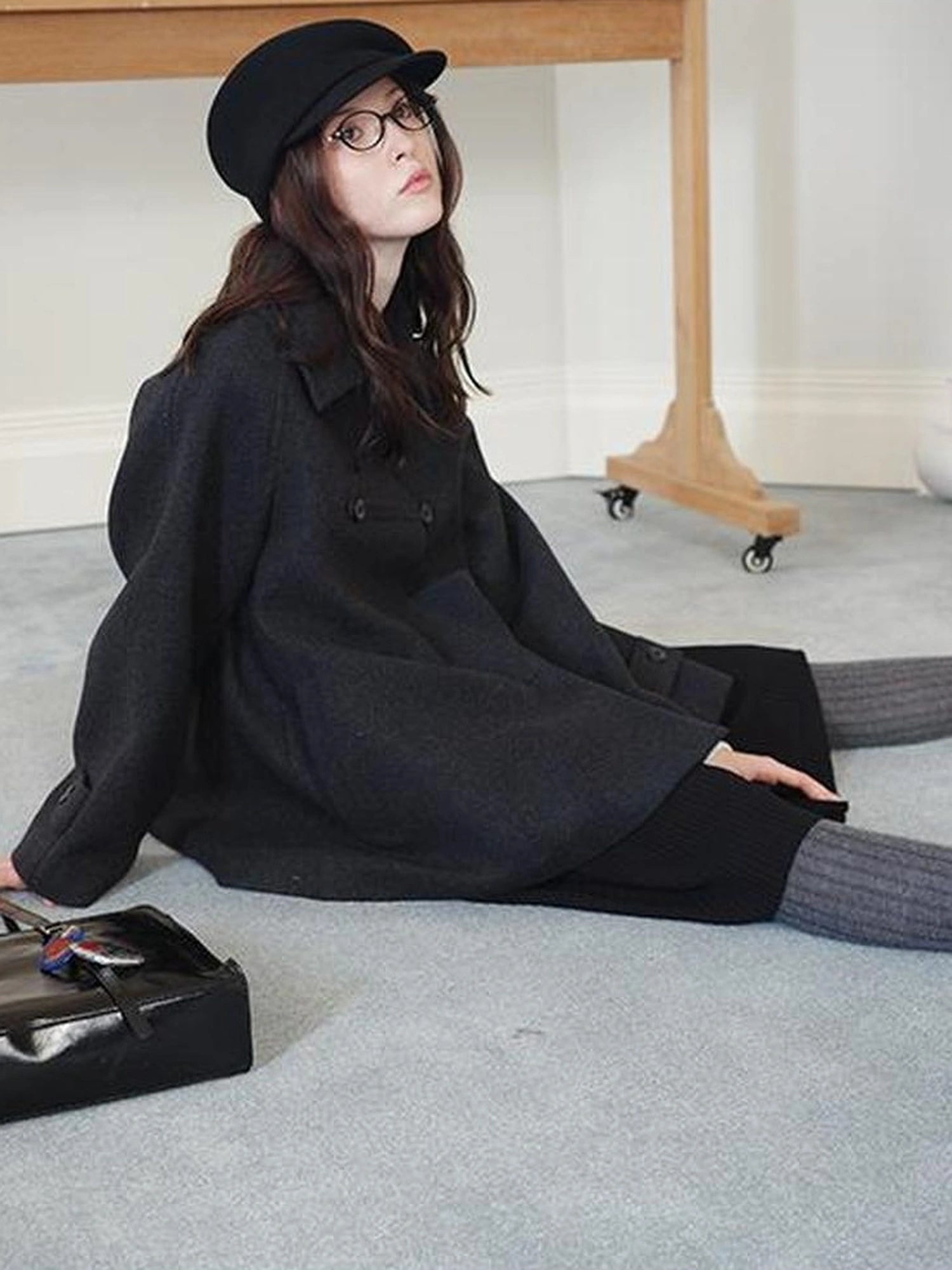 DKZ OFFICIAL Vintage Gray Wool Blend Cape Coat