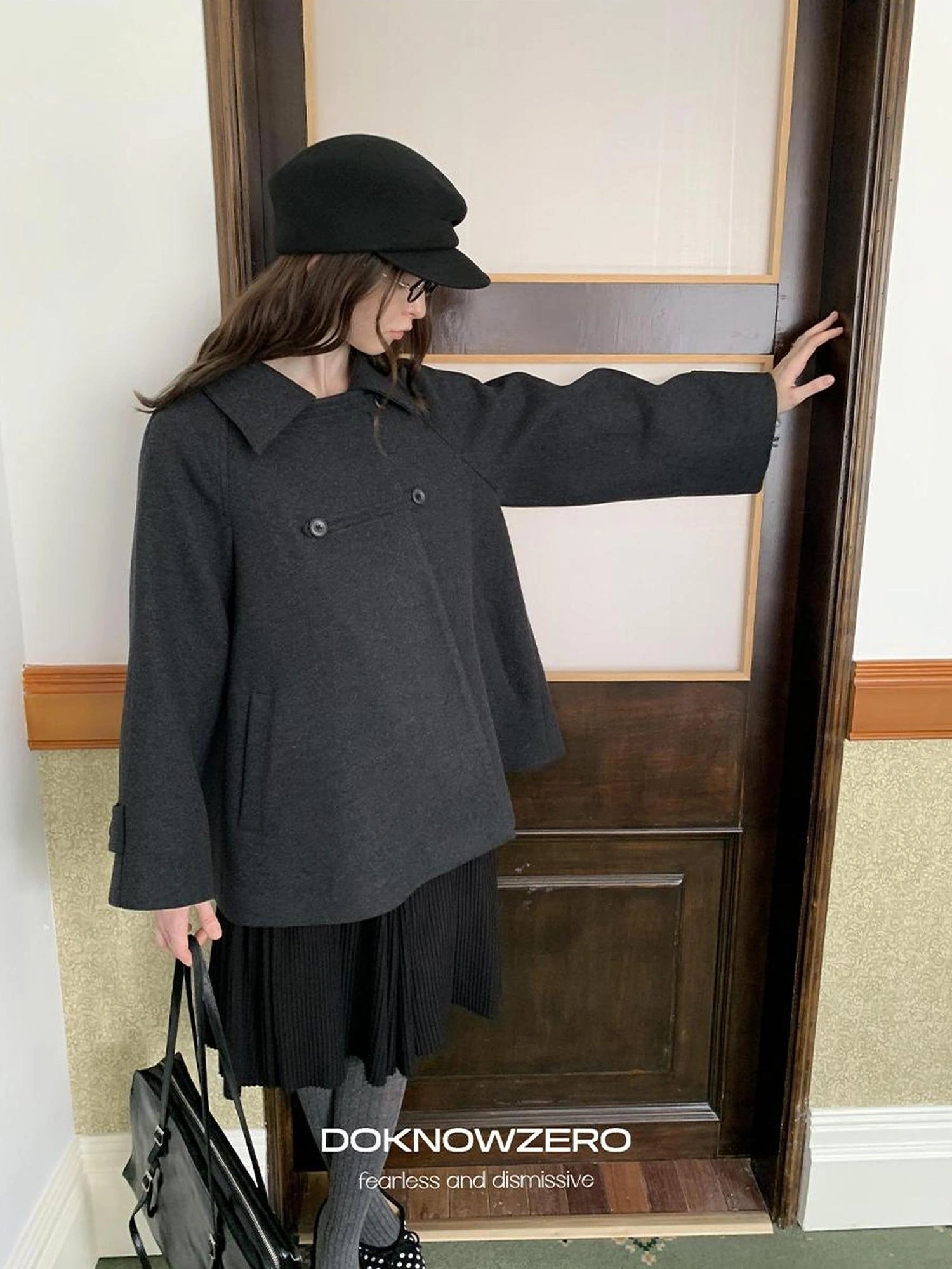 DKZ OFFICIAL Vintage Gray Wool Blend Cape Coat