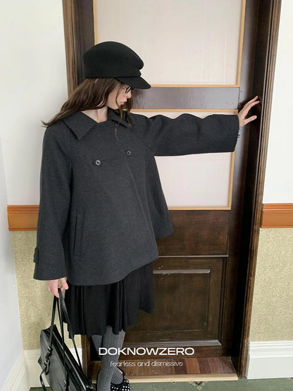 DKZ OFFICIAL Vintage Gray Wool Blend Cape Coat