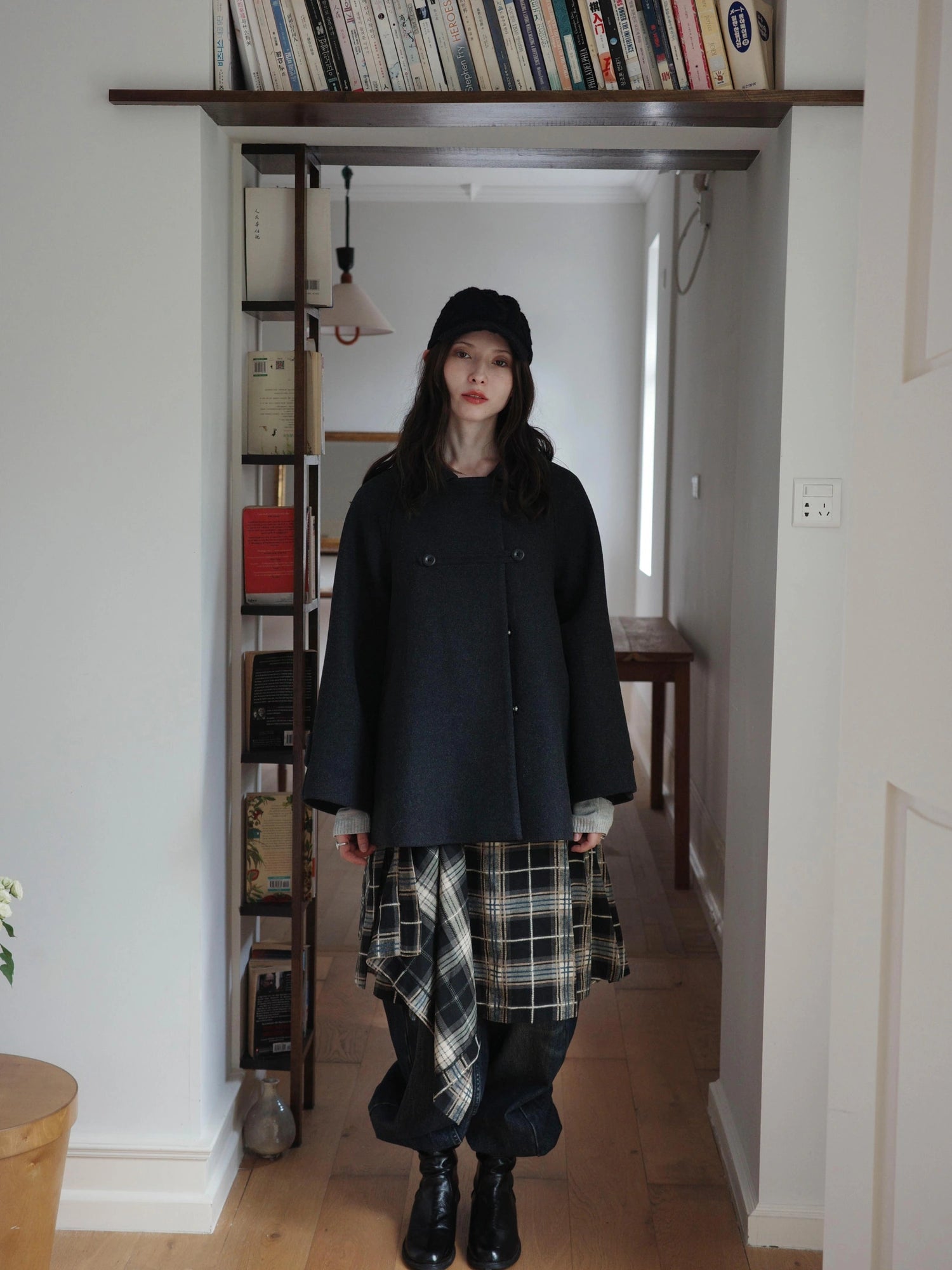 DKZ OFFICIAL Vintage Gray Wool Blend Cape Coat