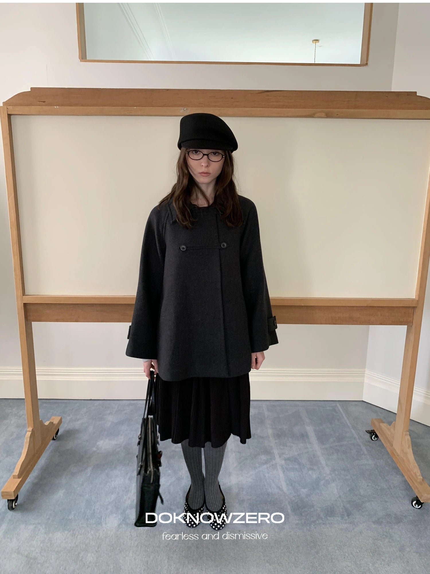 DKZ OFFICIAL Vintage Gray Wool Blend Cape Coat