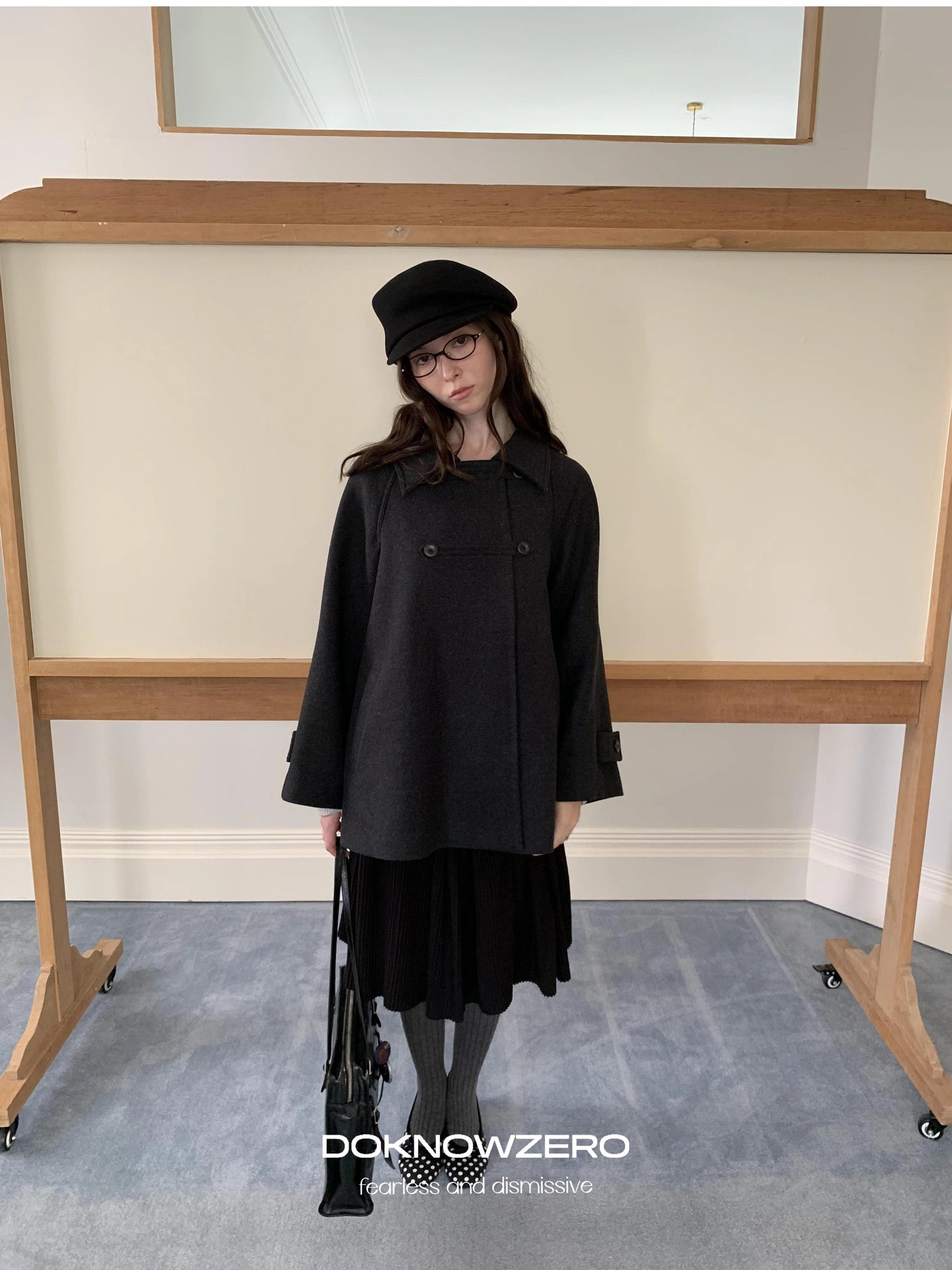 DKZ OFFICIAL Vintage Gray Wool Blend Cape Coat