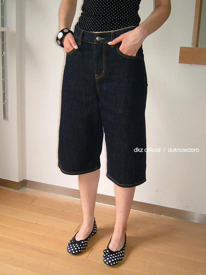 DKZ OFFICIAL Vintage Indigo Denim Mid Length Shorts