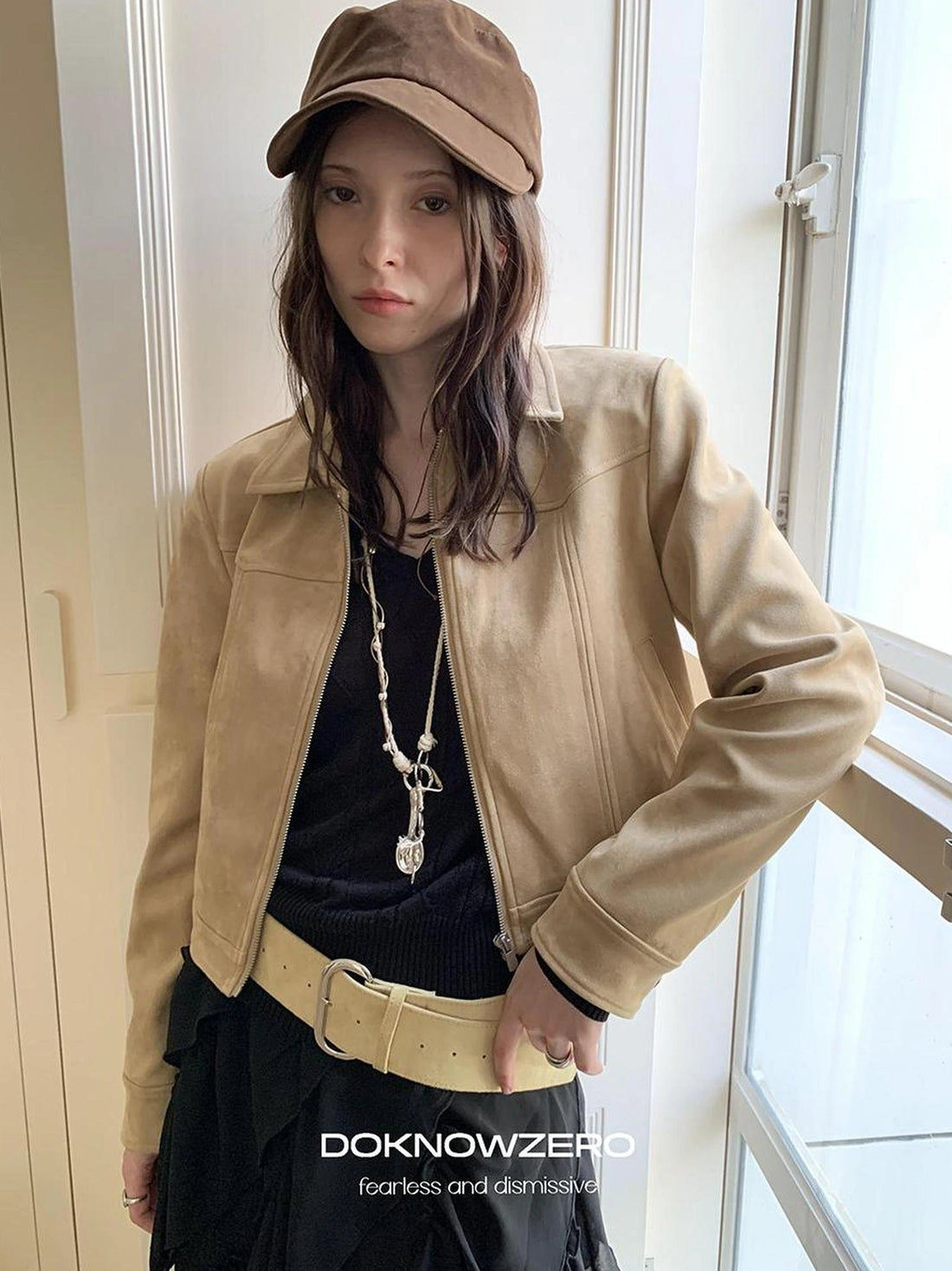DKZ OFFICIAL Vintage Khaki Short Suede Jacket For Women