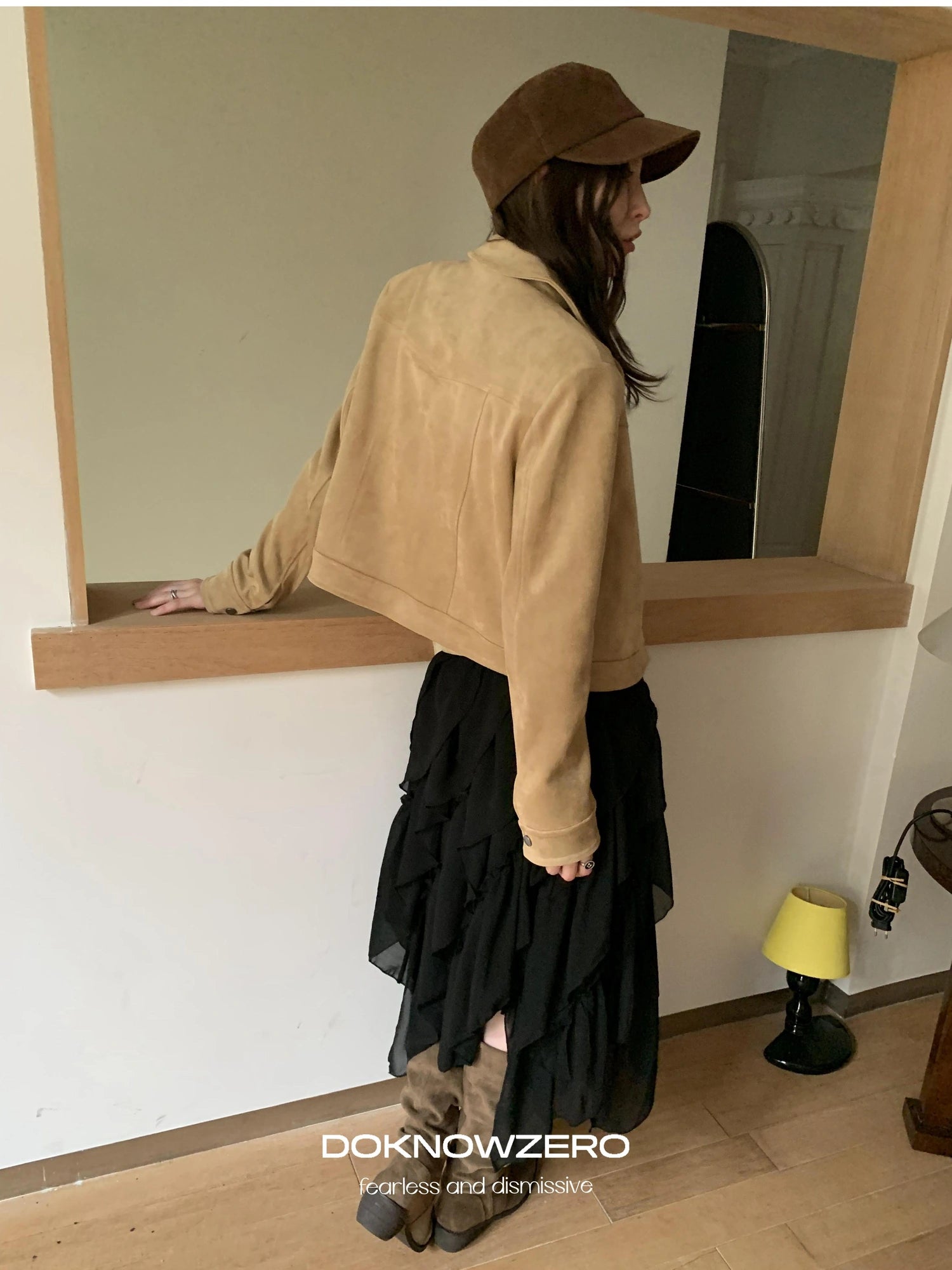 DKZ OFFICIAL Vintage Khaki Short Suede Jacket For Women