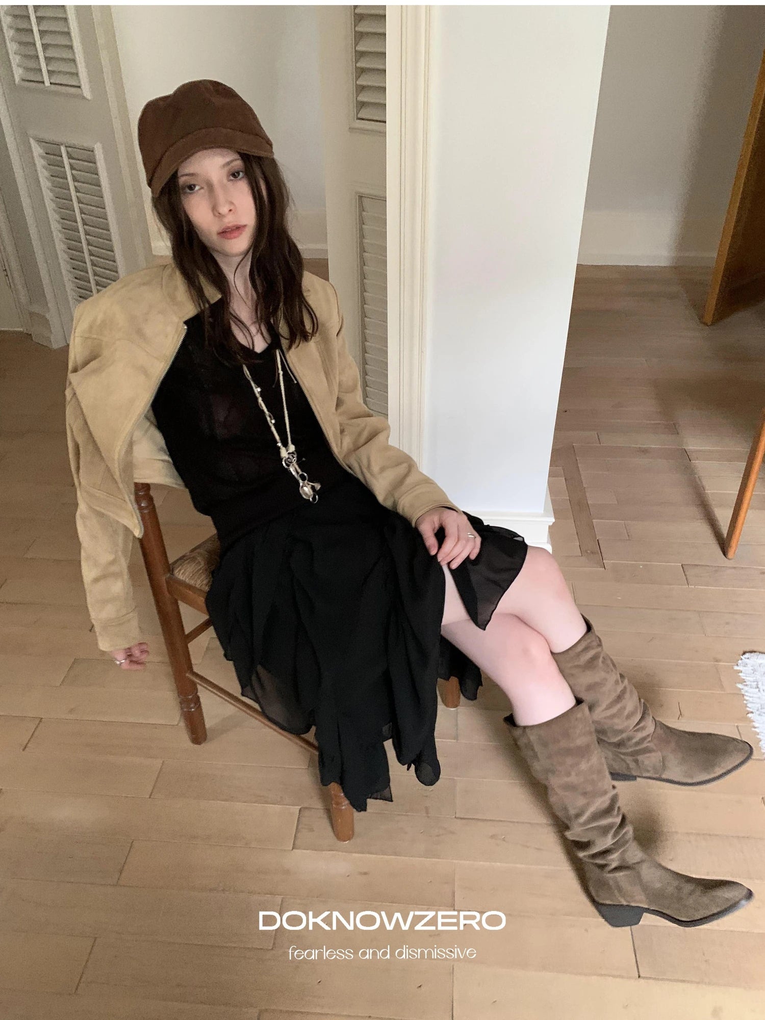 DKZ OFFICIAL Vintage Khaki Short Suede Jacket For Women