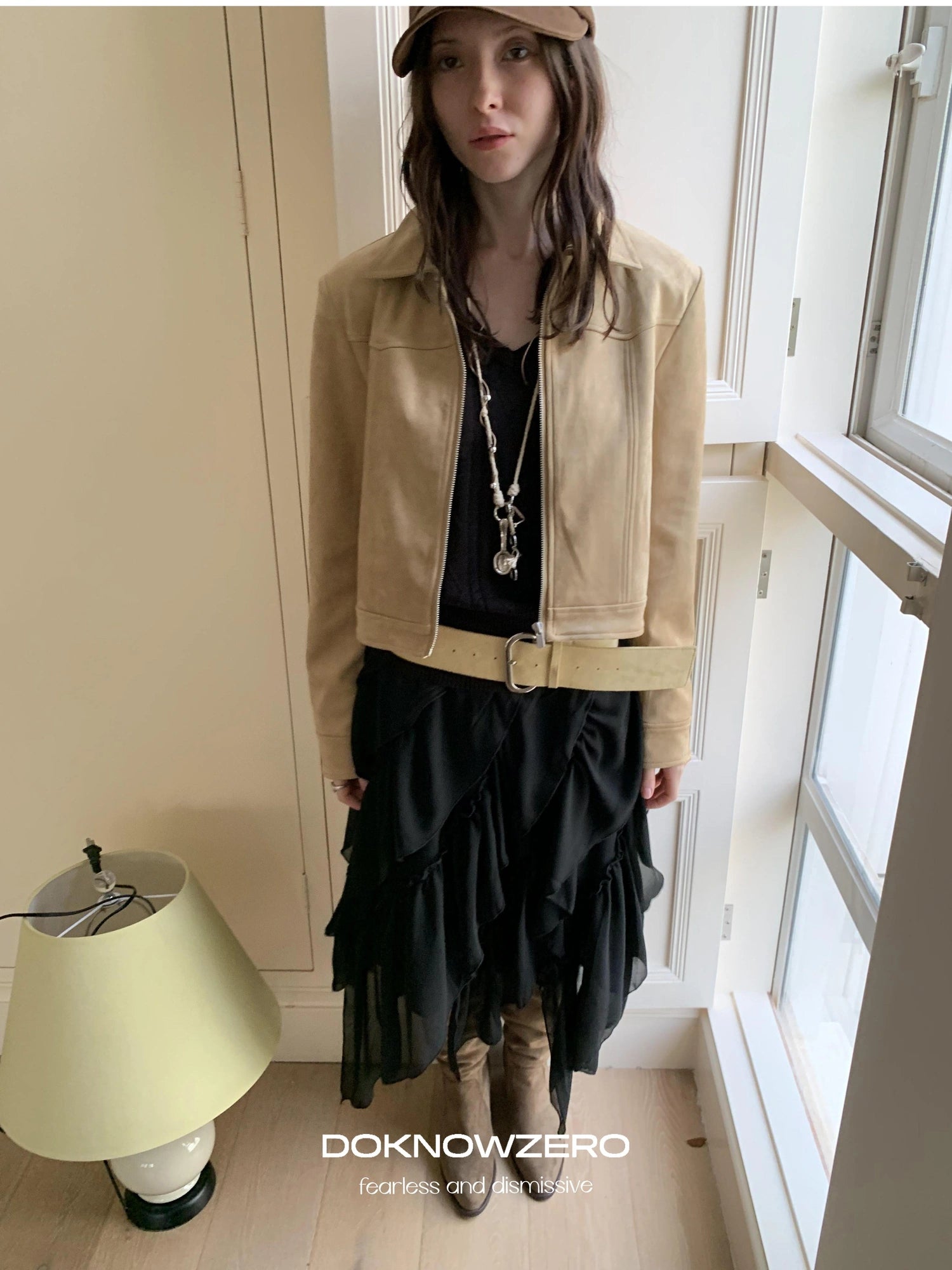 DKZ OFFICIAL Vintage Khaki Short Suede Jacket For Women