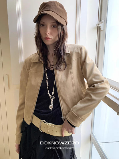 DKZ_OFFICIAL_Vintage_Khaki_Short_Suede_Jacket_For_Women_MISSTT