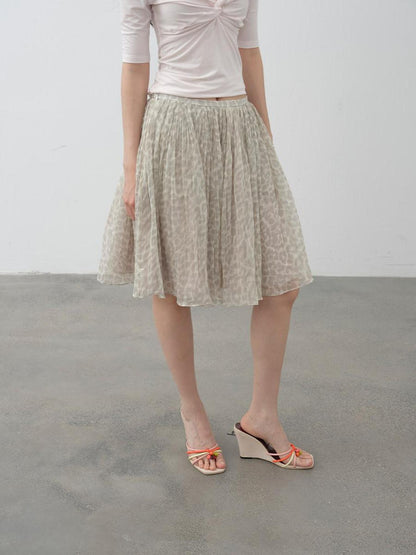 DKZ OFFICIAL Vintage Leopard Pleated Tulle Puff Women&