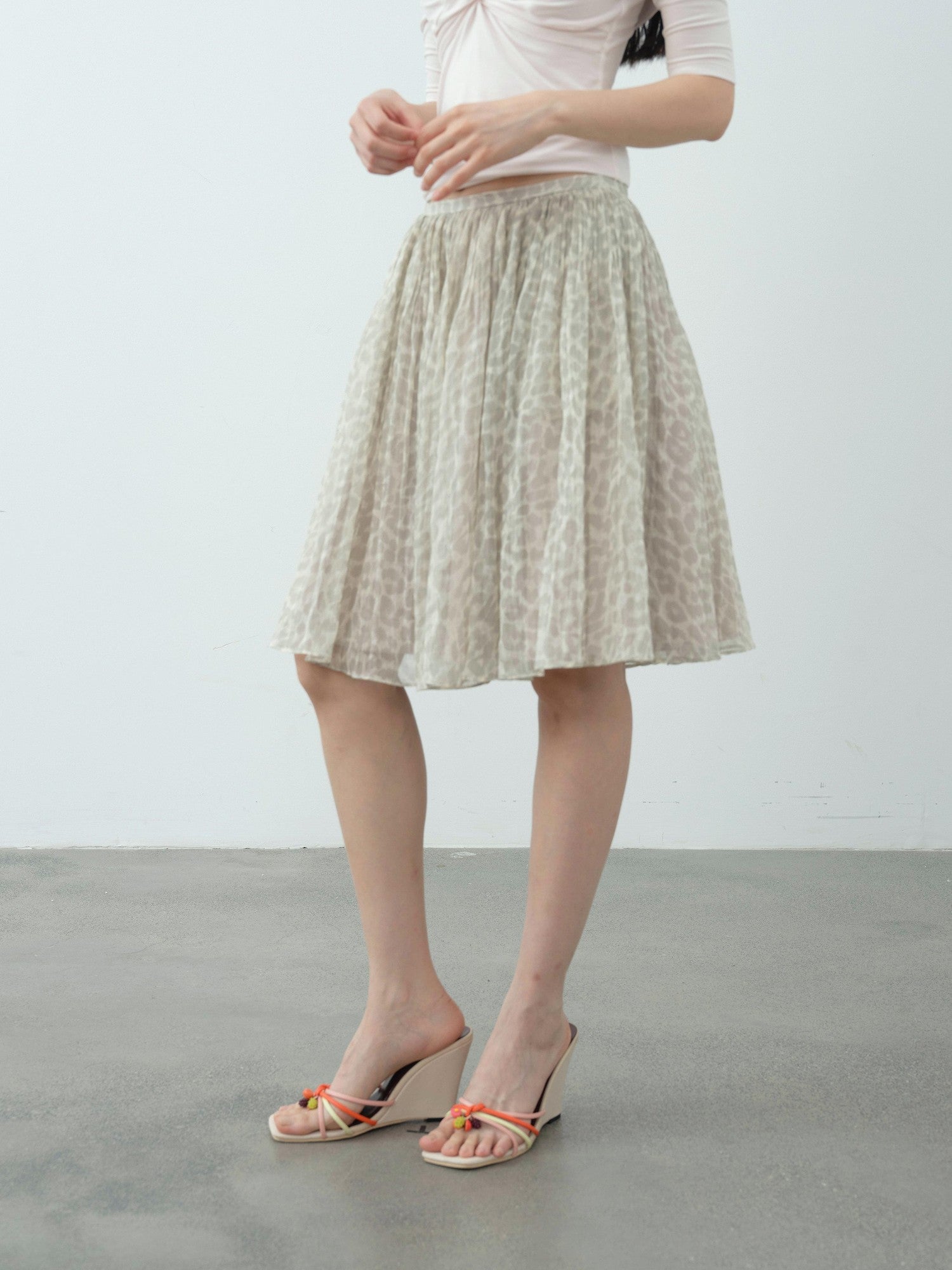 DKZ OFFICIAL Vintage Leopard Pleated Tulle Puff Women&