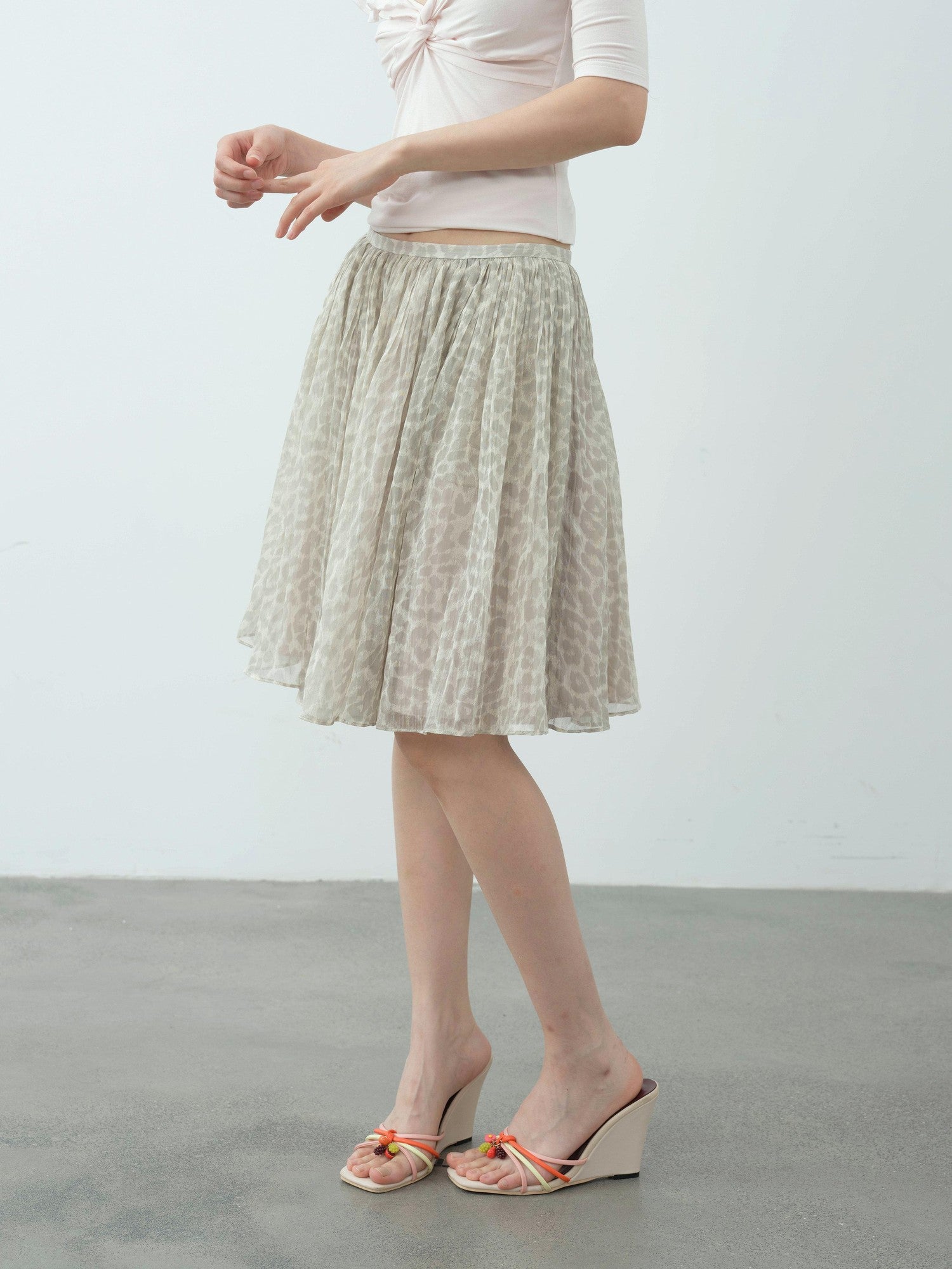 DKZ OFFICIAL Vintage Leopard Pleated Tulle Puff Women&